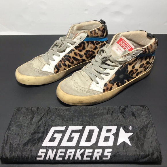 Golden Goose Mid Star Leopard Print Sneakers - Picture 1 of 15